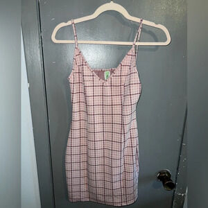 RECKLESS Hearts pink plaid spaghetti strapped dress sz small